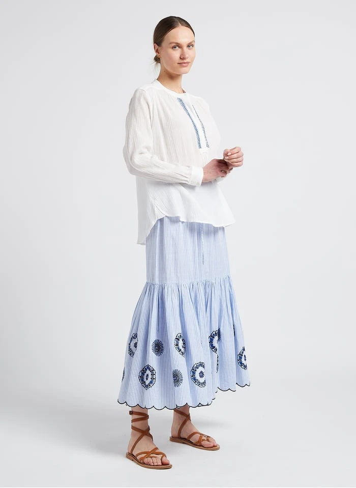 STELLA FOREST LOVINA - Blue Long Striped Cotton Skirt - Image 4
