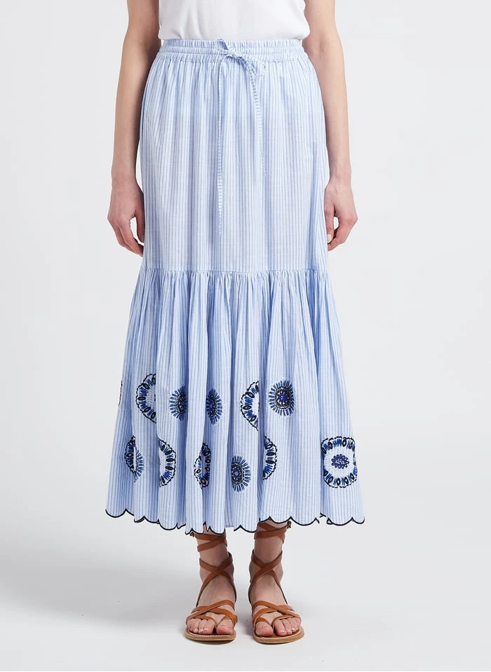 STELLA FOREST LOVINA - Blue Long Striped Cotton Skirt