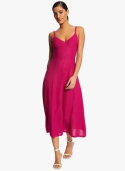 MORGAN RMALI - Pink A-line Midi Dress With Spaghetti Straps