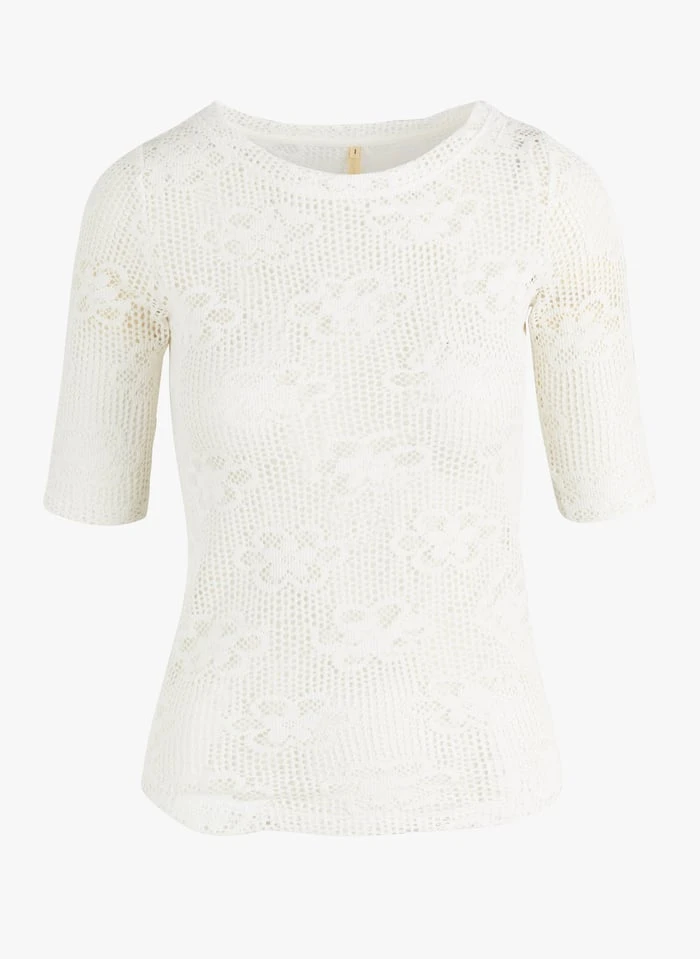 Bellerose VEAS - Beige Cotton-blend Crochet T-shirt With Round Neck - Image 3