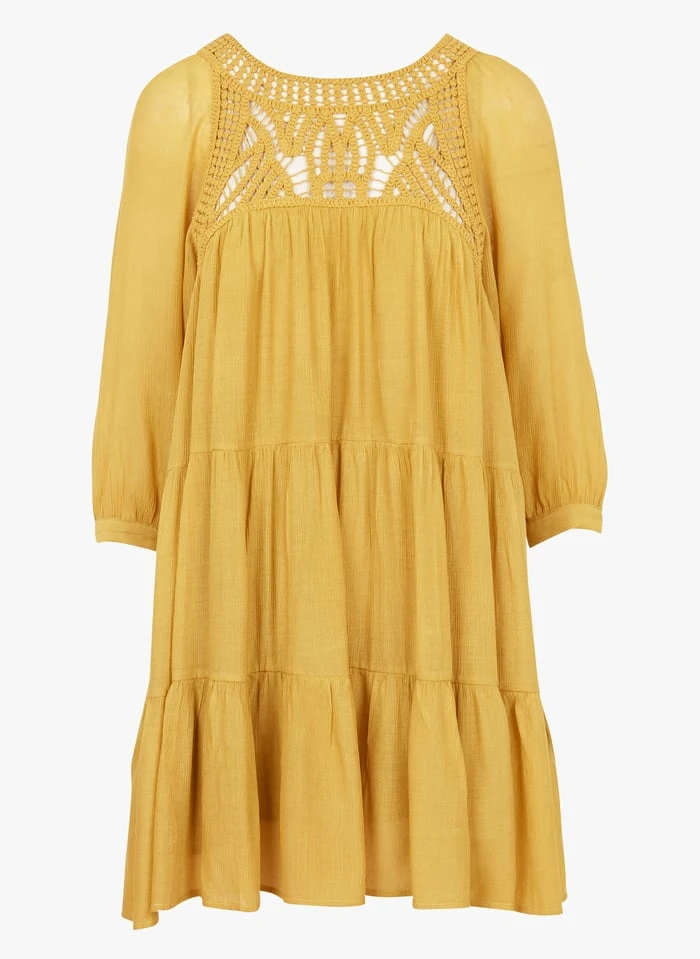 SEE U SOON Yellow Short Macramé Round-neck Dress - Image 3