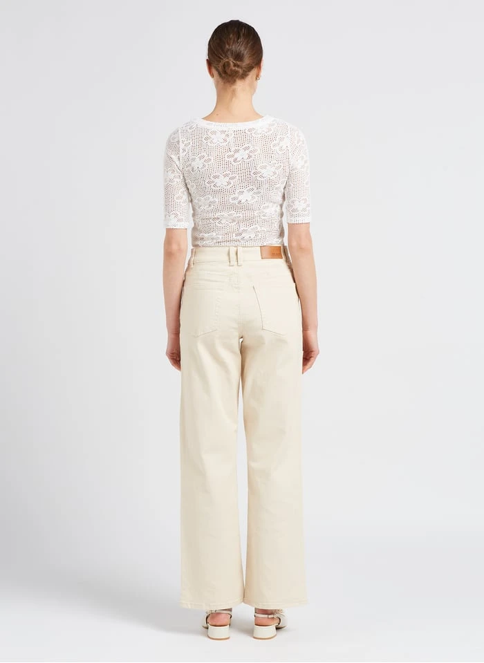 Bellerose VEAS - Beige Cotton-blend Crochet T-shirt With Round Neck - Image 7