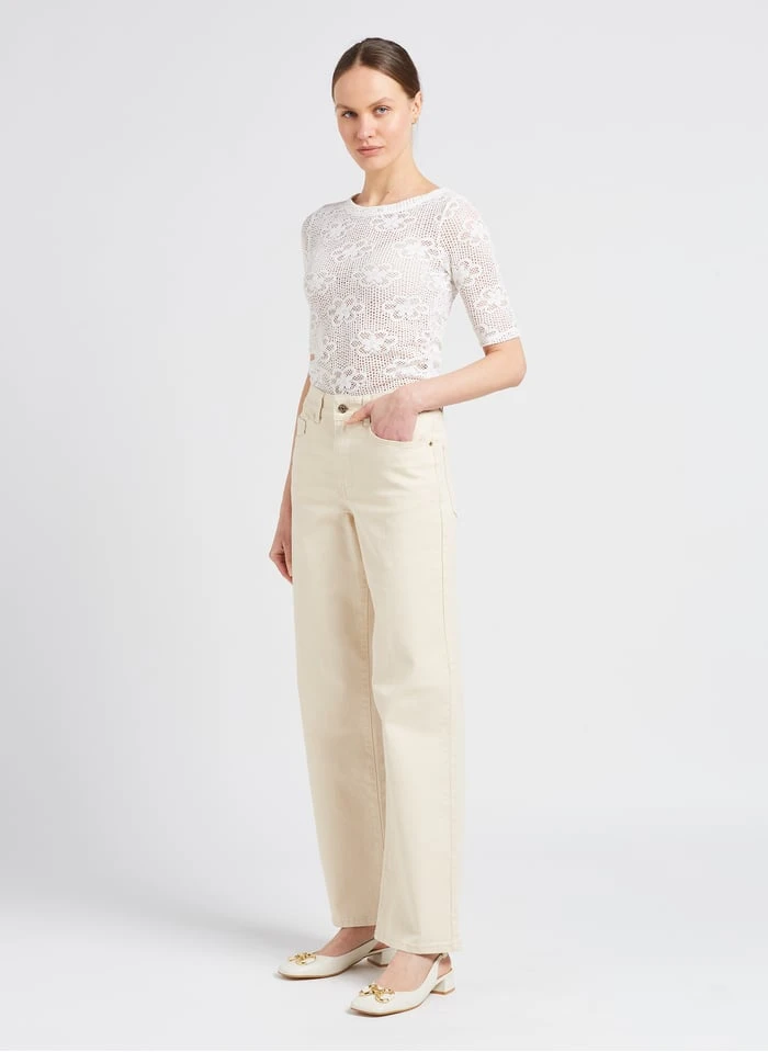 Bellerose VEAS - Beige Cotton-blend Crochet T-shirt With Round Neck - Image 6