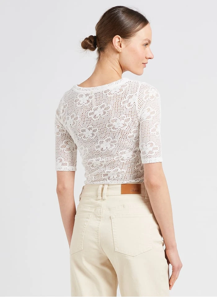 Bellerose VEAS - Beige Cotton-blend Crochet T-shirt With Round Neck - Image 2