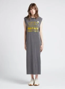 DAYTONA HEAT - Grey Long Cotton Dress With Screen Print