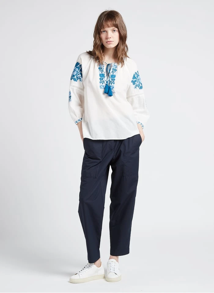 Marc O'Polo Blue Wide-leg Cotton-blend Pants - Image 6