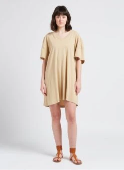 American Vintage LOPINTALE - Beige Short V-neck Cotton-blend Dress