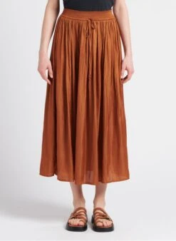 Sessun NIGINA - Orange Long Smocked Flowing Satin Skirt