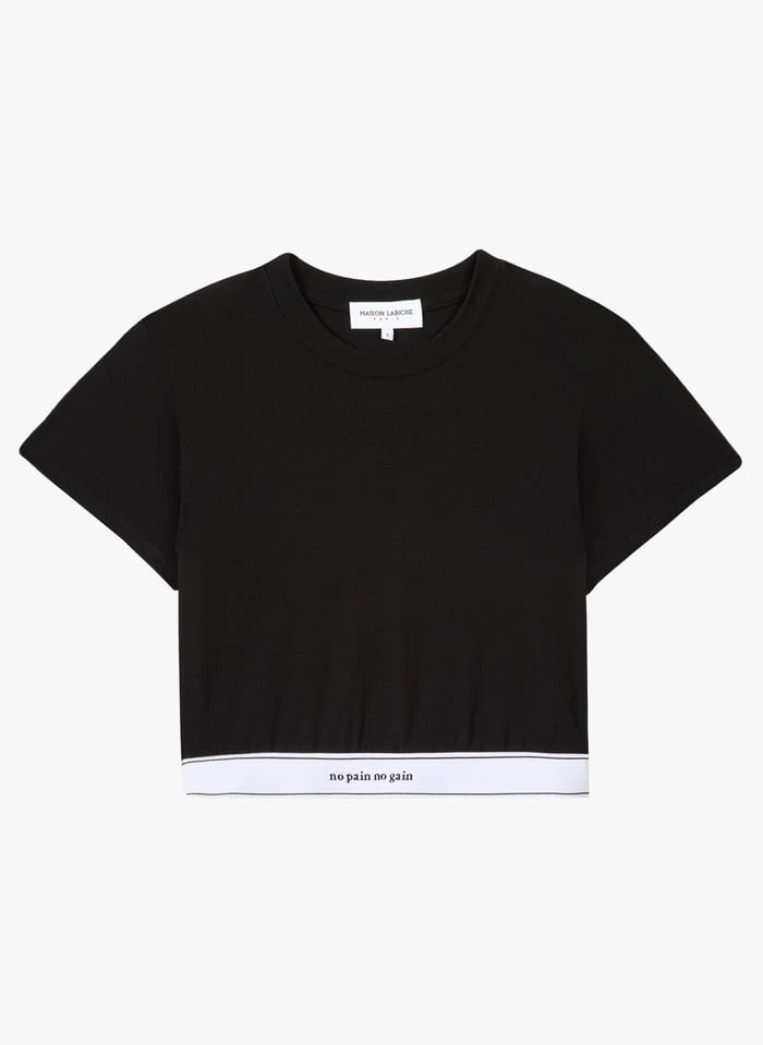 Maison Labiche BOETIE NO PAIN NO GAIN - Black No Pain No Gain Cropped Round-neck T-shirt - Image 3