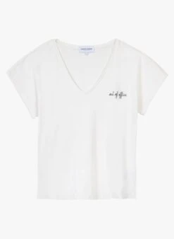 Maison Labiche CHATEAU OUT OF OFFICE - White Straight V-neck Linen And Cotton Blend T-shirt