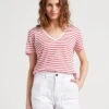 GERARD DAREL ARI - Pink V-neck Striped Linen T-shirt