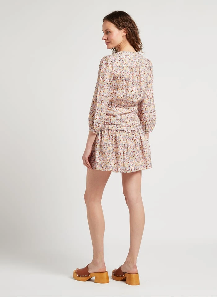 Red Short Printed V-neck Dress - Image 6