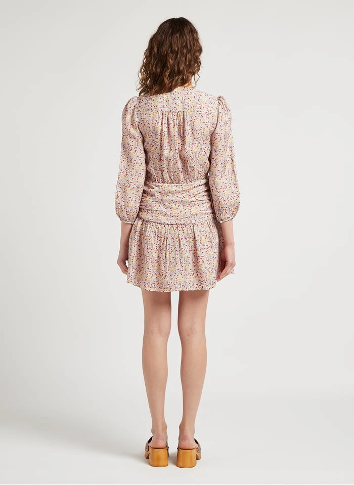 Red Short Printed V-neck Dress - Image 2