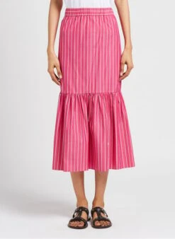 Max Mara Leisure OVATTE - Pink Striped Cotton Midi Skirt