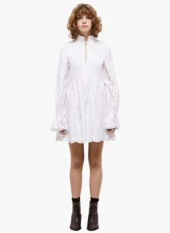 THE KOOPLES White Long Embroidered Cotton Dress