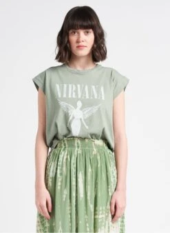 TIRVANA NIRVANA - Green Round-neck Printed Cotton T-shirt