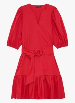 Tara Jarmon ROSABETTA - Red Short Cotton-blend Henley Dress