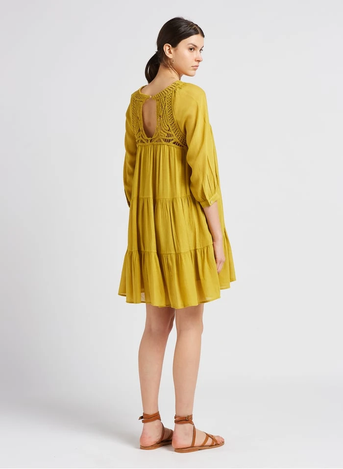 SEE U SOON Yellow Short Macramé Round-neck Dress - Image 2