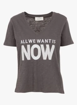 BERENICE ENOYA NOW - Grey V-neck Cotton T-shirt