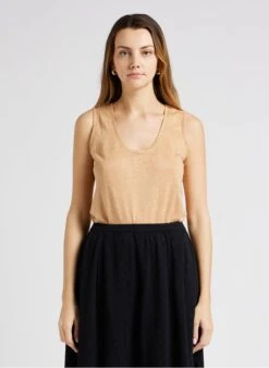 BERENICE ELINE - Brown Straight Linen Tank Top