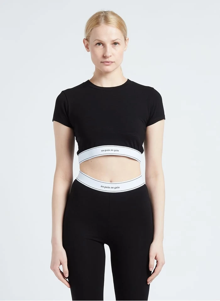 Maison Labiche BOETIE NO PAIN NO GAIN - Black No Pain No Gain Cropped Round-neck T-shirt
