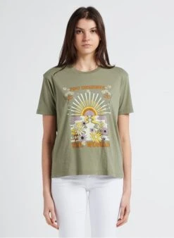 BERENICE ENSWERESMEE - Khaki Round-neck Cotton T-shirt With Screen Print