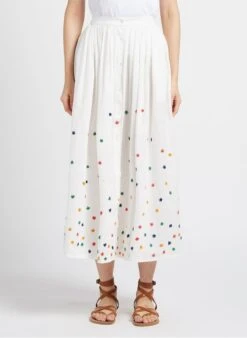 MATA SKIRT - White Long Embroidered Cotton Skirt