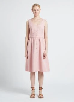 SEE U SOON Beige Flared Cotton-blend V-neck Dress