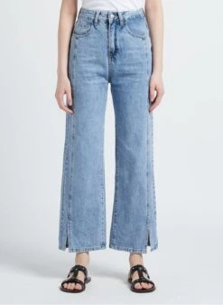 PRIYA - Blue Straight-leg Cotton Jeans