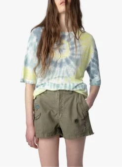 Zadig & Voltaire SUZY - Green Round-neck Tie-dye Print Linen T-shirt