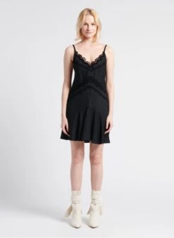 IRO LAVEA - Black Short Embroidered V-neck Dress