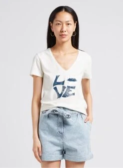 Ikks White Round-neck Cotton T-shirt With Screen Print