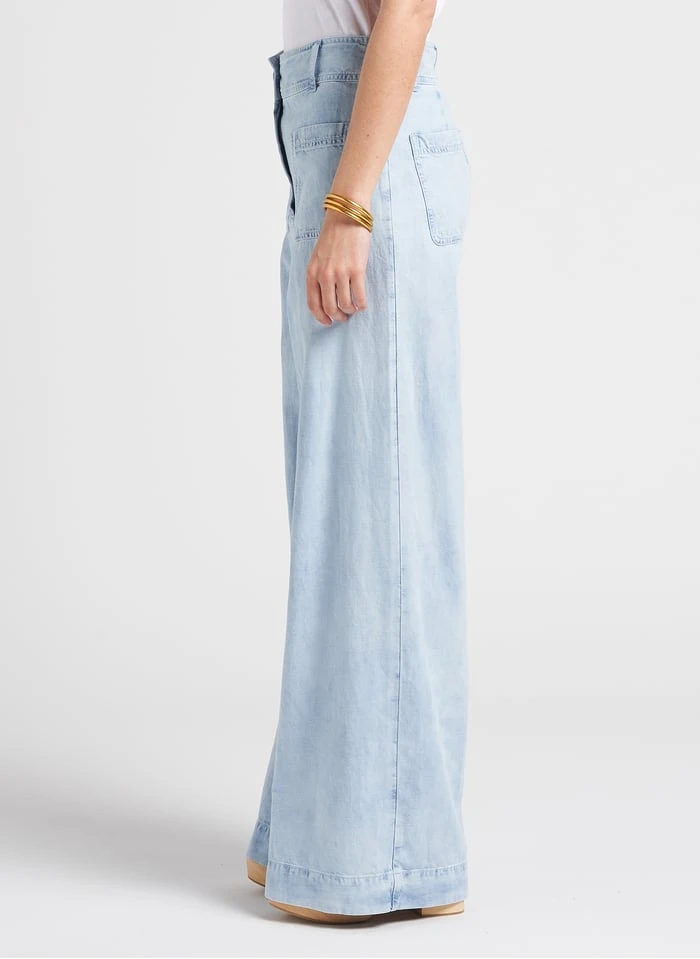 Sessun MANHATTI - Faded Jeans Wide-leg Cotton-blend Pants - Image 3