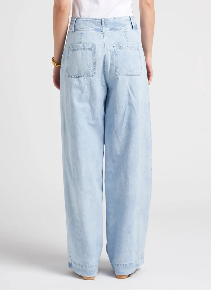 Sessun MANHATTI - Faded Jeans Wide-leg Cotton-blend Pants - Image 2