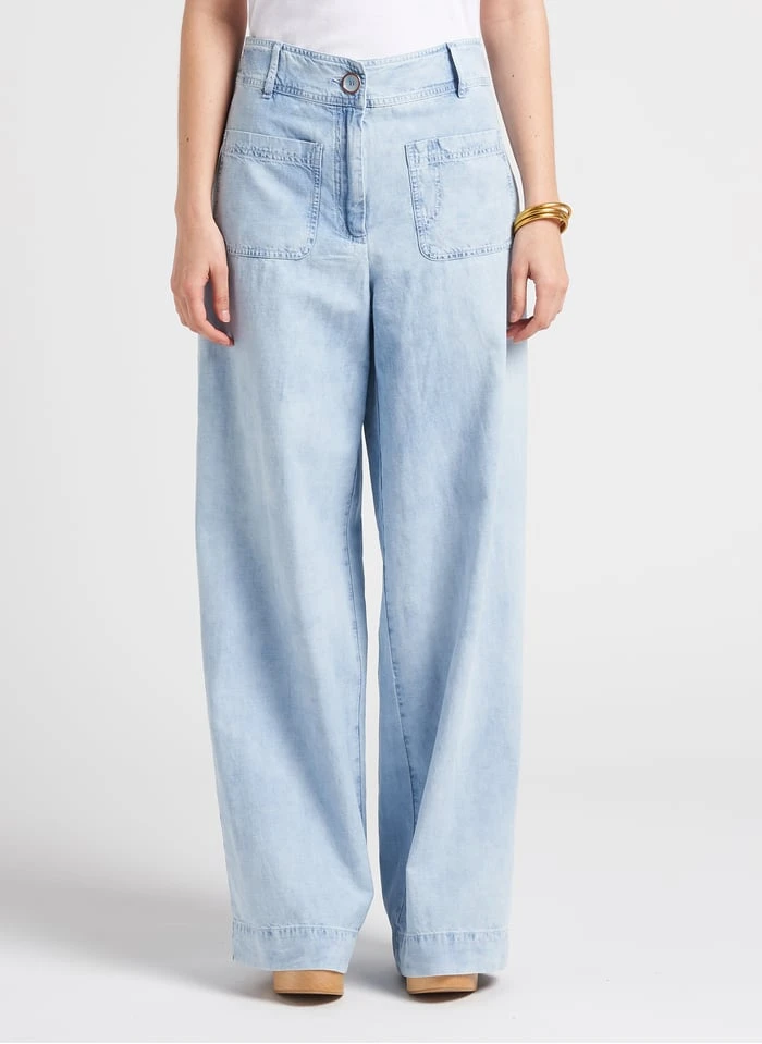 Sessun MANHATTI - Faded Jeans Wide-leg Cotton-blend Pants