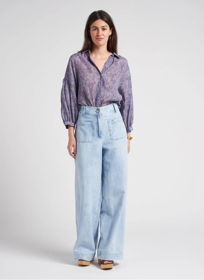 Sessun MANHATTI - Faded Jeans Wide-leg Cotton-blend Pants - Image 5