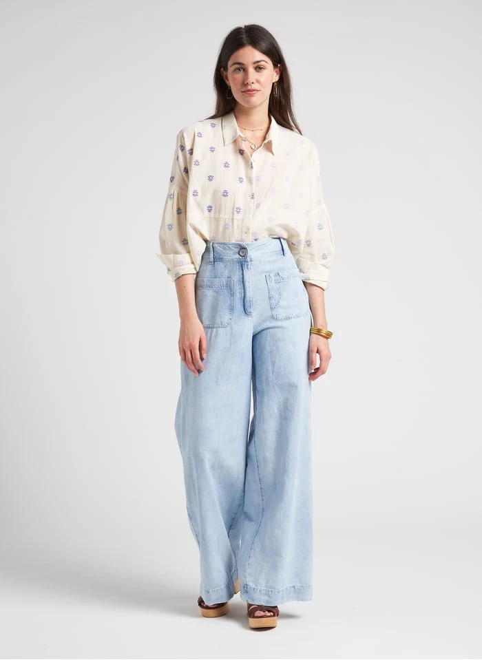 Sessun MANHATTI - Faded Jeans Wide-leg Cotton-blend Pants - Image 7