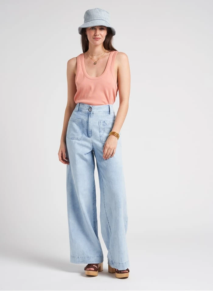 Sessun MANHATTI - Faded Jeans Wide-leg Cotton-blend Pants - Image 13