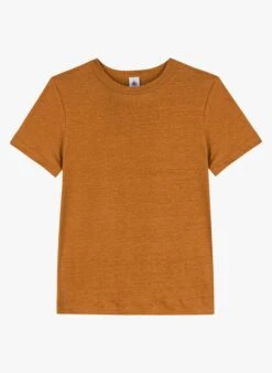 PETIT BATEAU Orange Round-neck Linen T-shirt