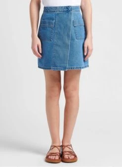 Vila TENNA - Faded Jeans Short Cotton A-line Skirt