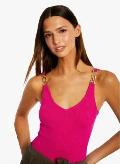 MORGAN MIKIA - Pink Tank Top With Metallic Straps