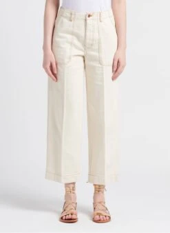 SCOTT - White Straight Cotton High-rise Wide-leg Jeans