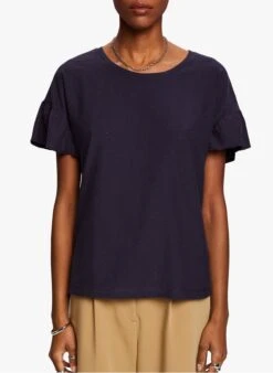 ESPRIT Blue Openwork Cotton T-shirt With Round Neck
