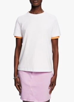 ESPRIT White Round-neck Cotton-blend T-shirt