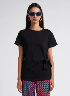 MAISON 123 CLARA - Black Round-neck Cotton T-shirt