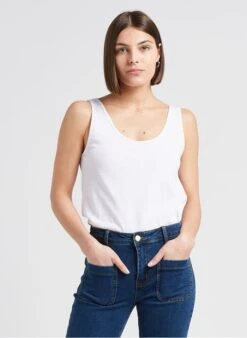 LA PETITE ETOILE MATILDA - White Loose-fit Linen-blend Tank Top With Round Neck