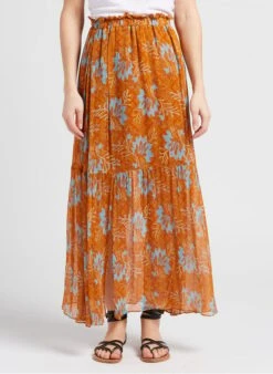 BERENICE JOMEO - Orange A-line Printed Midi Skirt