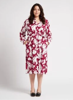 PERSONA DONNA - Red Flowing Printed Midi Dress