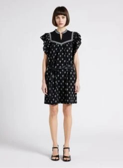 BERENICE RAYA - Black Short Printed Henley Dress