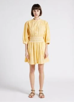 BERENICE REBEL - Yellow Short Round-neck Printed Cotton Dress